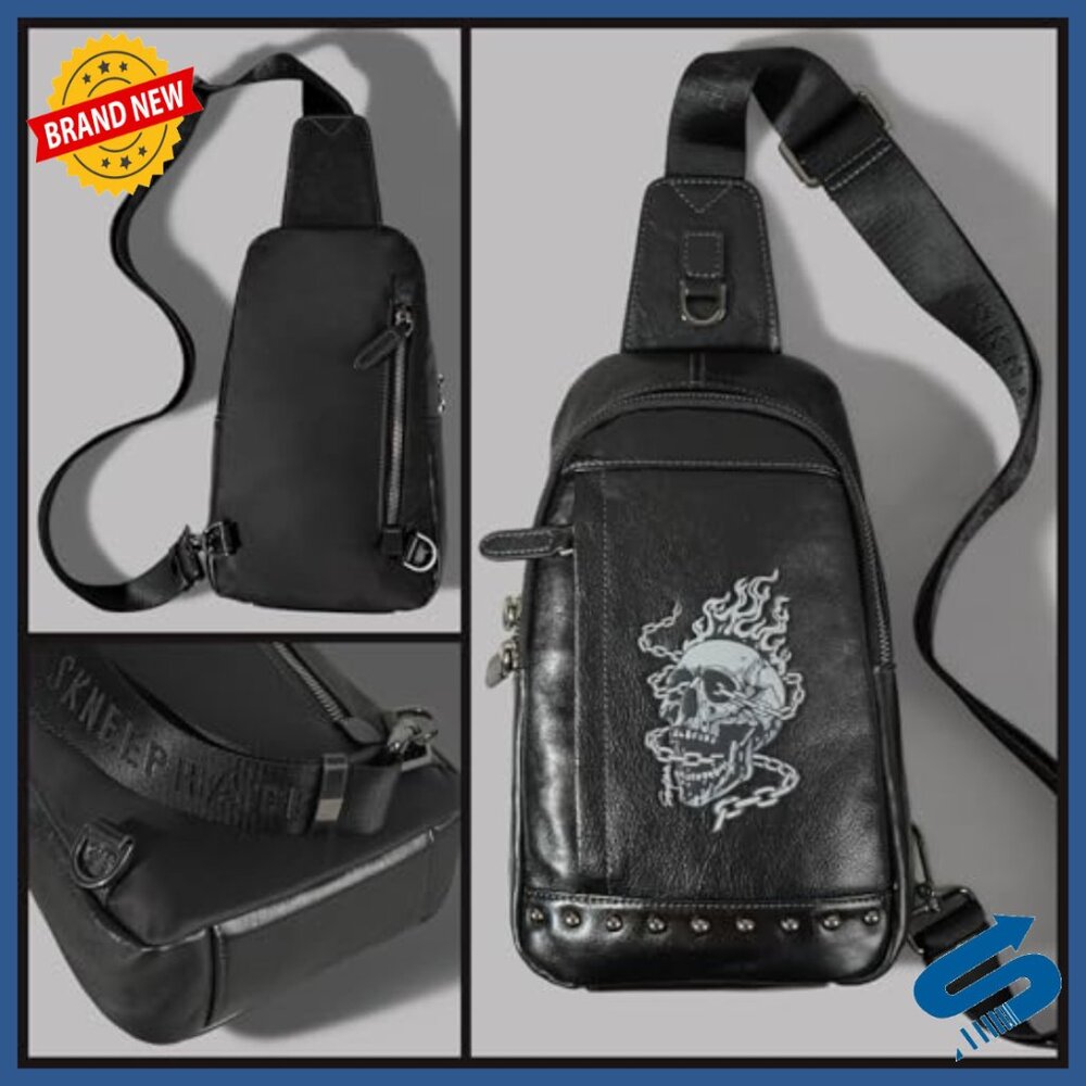 Genuine Leather Crossbody Sling Bag for Men, Adjustable Strap, Multiple Pockets - Picture 3 of 6